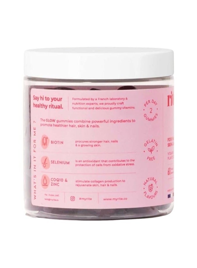 رايت جلو هير للبشرة والأظافر علكات فيتامين نباتية | 2000% بيوتين DV مع الزنك والسيلينيوم والنباتات الفعالة | نمو الشعر وأظافر أقوى وبشرة صحية | 60 علكة نباتية | التوت الطبيعي اللذيذ - Image 2